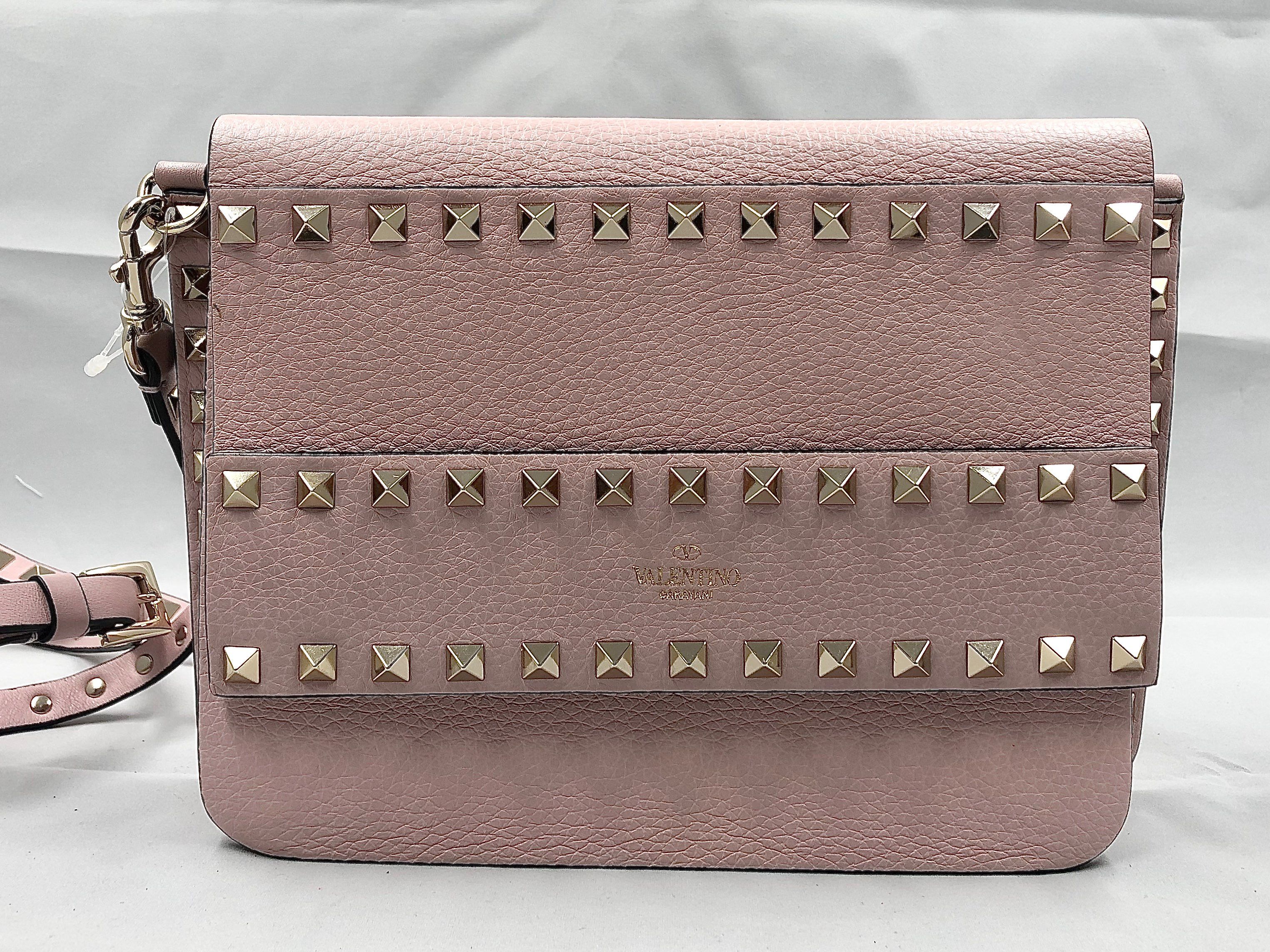 Valentino Small Rockstud Grainy Leather Crossbody Bag "Poudre"