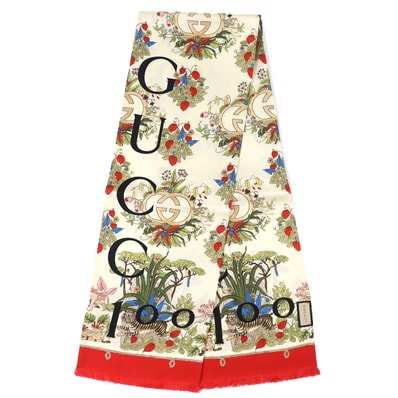 未使用品 グッチ 100周年記念 ロゴ 花柄 スカーフ 692033 シルク