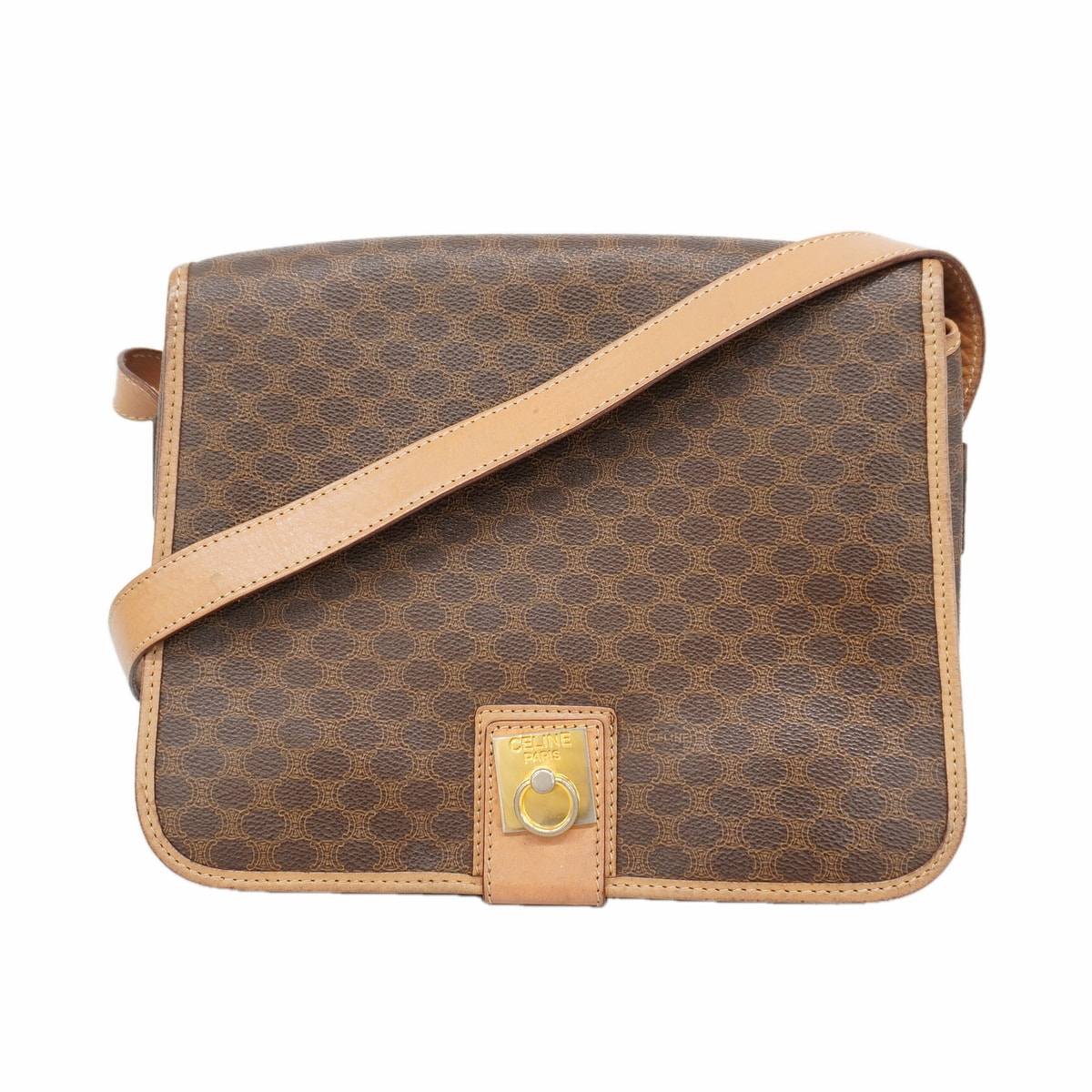 【6hc1821-k】セリーヌ ショルダーバッグ マカダム PVC ブラウン ゴールド金具【中古】レディース