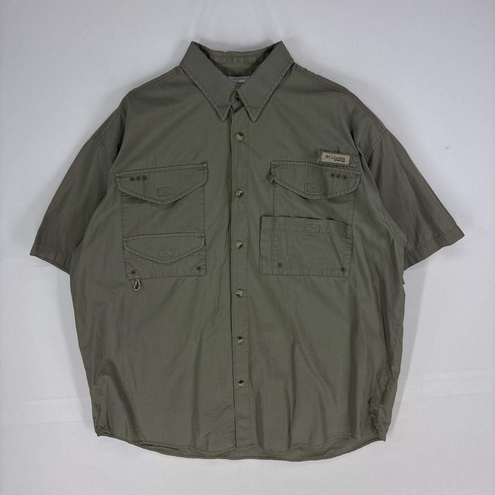 古着 コロンビア Columbia 半袖シャツ PFG フィッシング ワンポイント ショートスリーブ L グレー系 メンズ