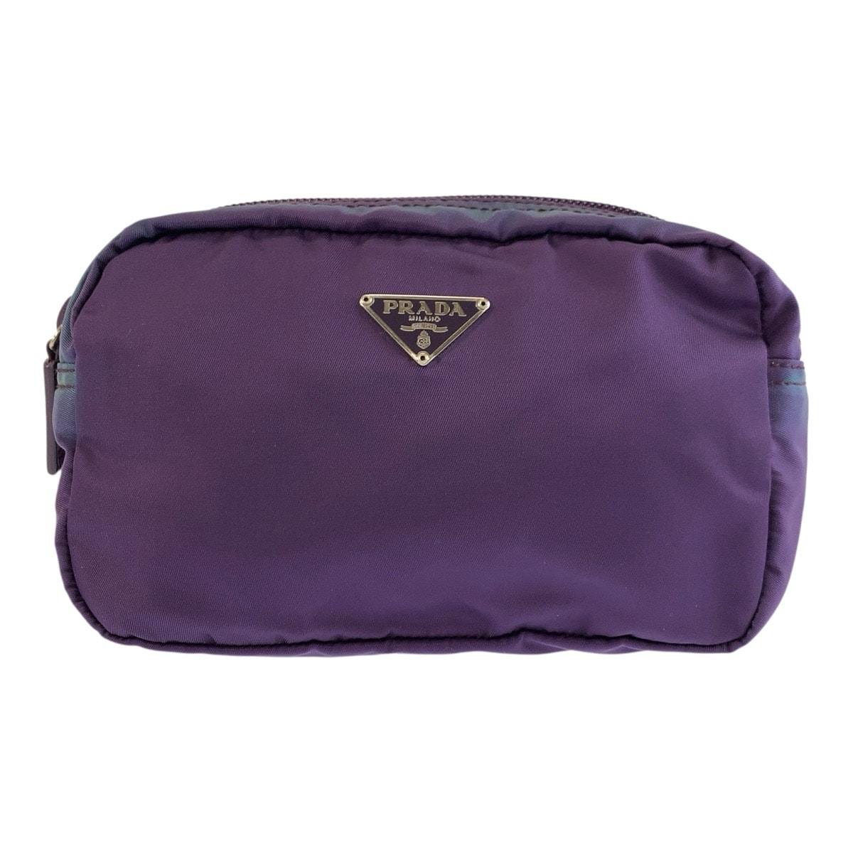 PRADA プラダ テスート 三角ロゴプレート パープル シルバー金具 ナイロン ポーチ メイクポーチ 604080 【中古】