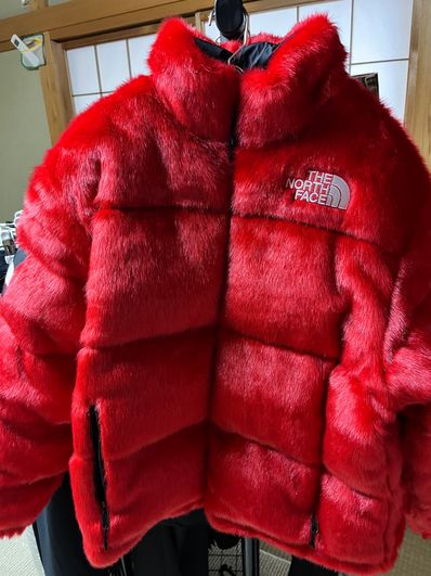 Supreme x The North Face Faux Fur Nuptse Jacket "Red"