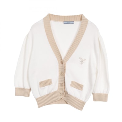 プラダ PRADA クロップド カーディガン 衣料品 トップス コットン レディース ホワイト系 / ベージュ系 【中古】