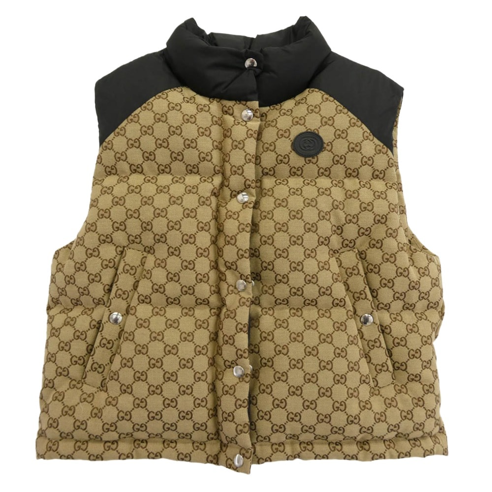 GUCCI グッチ ベスト 774910 Z9AAT Cotton Vest GG コットン キャンバス ダウン ベスト ブラウン系 ブラック系 36【極上美品】【中古】
