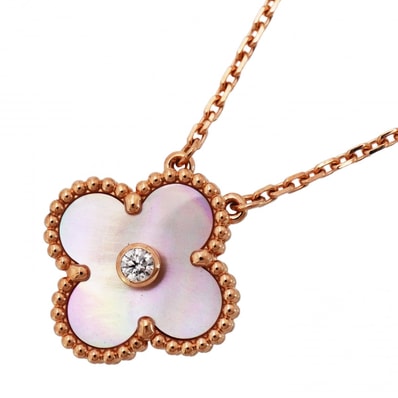 【6jdb0415-16】ヴァンクリーフ&アーペル ネックレス ヴィンテージ アルハンブラ クリスマス限定 1PD K18PG ピンクゴールド ダイヤモンド ピンクシェル【中古】レディース