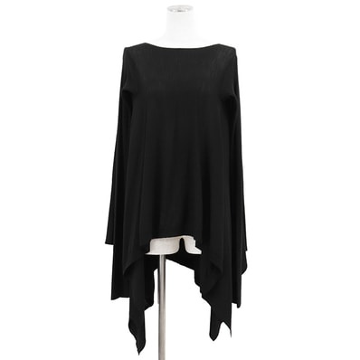 【SALE】Rick Owens リックオウエンス ニットポンチョ サイズ M レディース ハイゲージ アシンメトリー ボートネック プルオーバー ロングスリーブ 長袖 無地 ウール100% トップス ブラック 黒 イタリア製