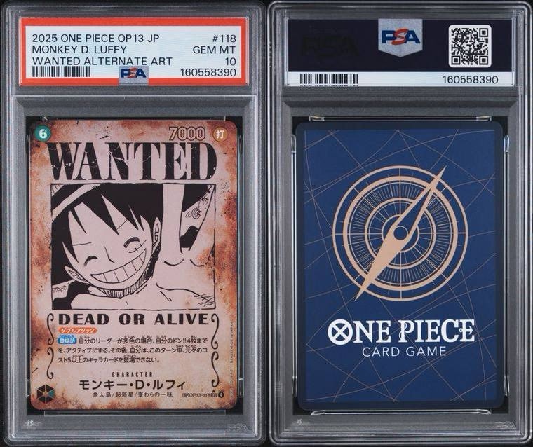 PSA10 ワンピースカード ルフィ OP13-118 手配書SP　最安値 PSA10】モンキー・D・ルフィ：手配書 SEC-SPC [OP13-118](ブースター