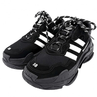 BALENCIAGA バレンシアガ スニーカー アディダスコラボ トリプルS ダッドスニーカー 厚底 adidas シューズ 靴 ファッションアイテム 38サイズ 約25cm 593994 ブラック 黒 メンズ 美品【中古品】