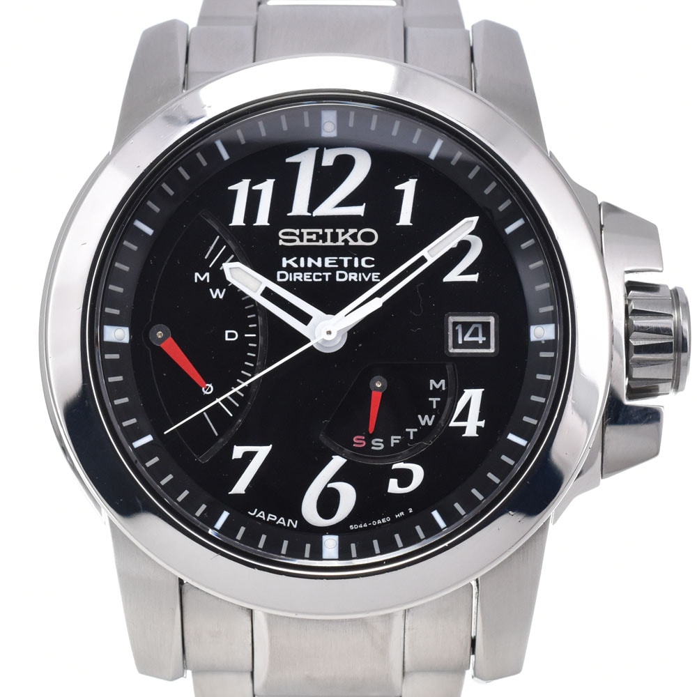 セイコー SEIKO 5D44-0AB0/SAGG003 キネティック ダイレクトドライブ ブラック オートクォーツ メンズ 良品 腕時計 M#147606