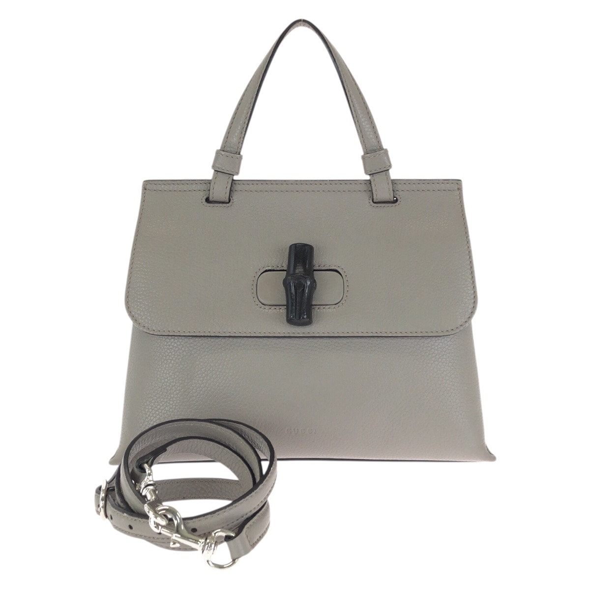 美品 GUCCI グッチ バンブー デイリー 2way グレー シルバー金具 レザー ショルダーバッグ ハンドバッグ 601409 【中古】