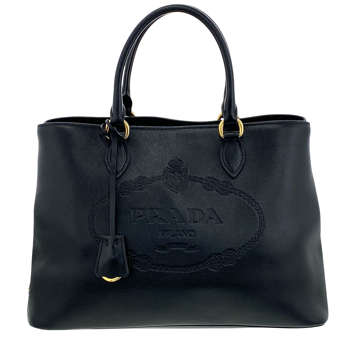 PRADA プラダ 2WAY エンボスロゴ ハンドバッグ ショルダーバッグ 1BA579 グレースカーフレザー レディース【中古】