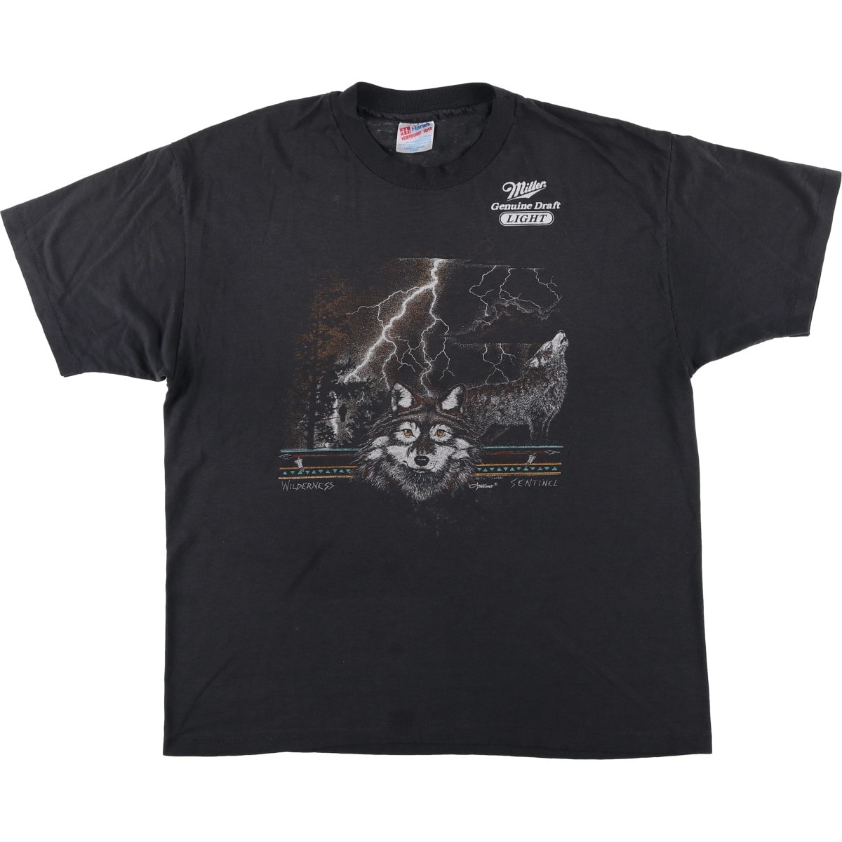 古着 90年代 ヘインズ Hanes MILLER ミラー オオカミ柄 アドバタイジングTシャツ USA製 メンズXL相当 ヴィンテージ/eaa625993
