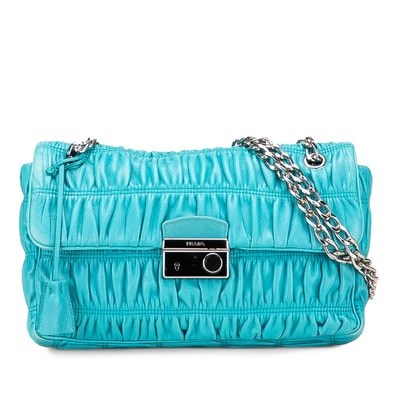 プラダ ナッパゴーフル チェーン ショルダーバッグ BT0939 ブルー レザー レディース PRADA 【中古】