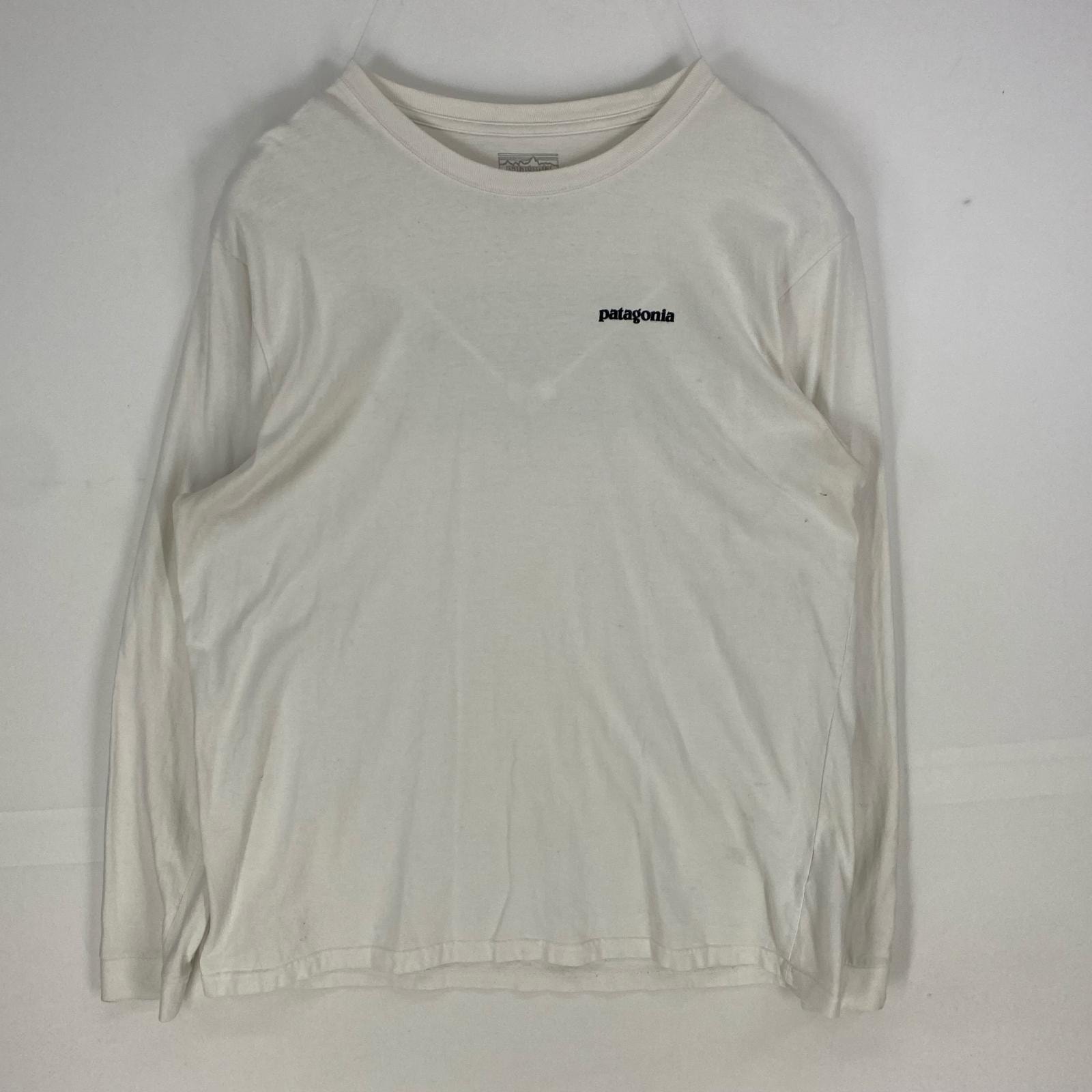 古着 パタゴニア patagonia 長袖Tシャツ クルーネック アウトドア ロングスリーブ XL  ホワイト系 両面プリント メンズ