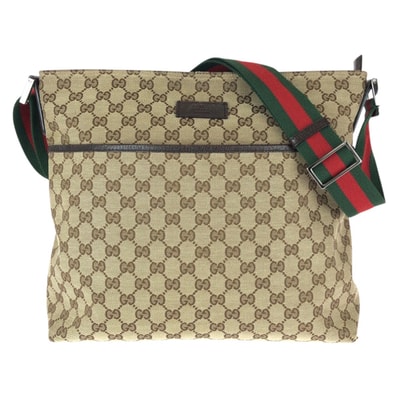 美品 GUCCI グッチ シェリーライン GG柄 ベージュ ブラウン シルバー金具 キャンバス レザー/ ショルダーバッグ メッセンジャーバッグ 600792 【中古】