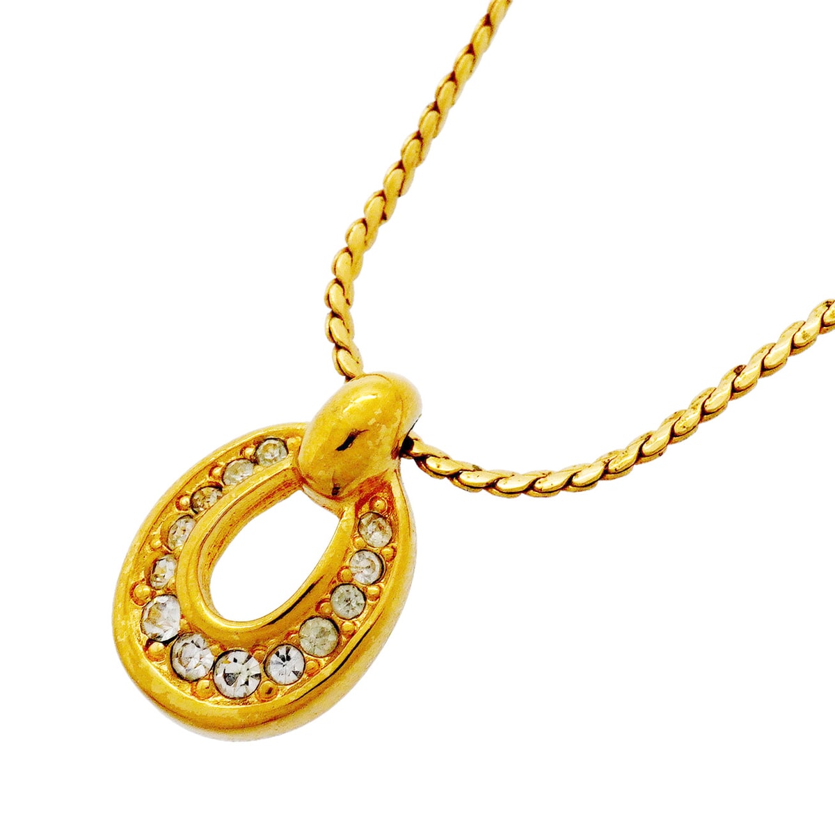 ★SALE【6jhb0647】クリスチャンディオール ネックレス GPメッキ ラインストーン ゴールド【中古】レディース