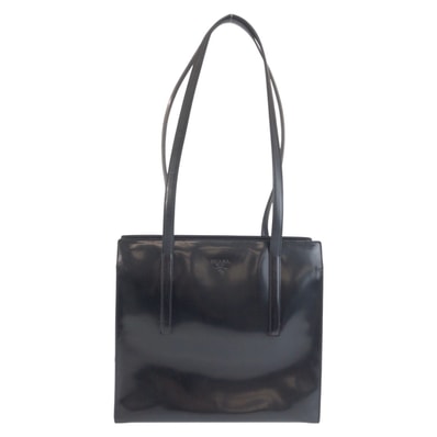 美品 PRADA プラダ ロゴ型押し ブラック 黒 シルバー金具 エナメル トートバッグ ショルダーバッグ 602169 【中古】