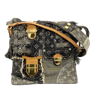 LOUIS VUITTON ルイ・ヴィトン ポスティー ショルダーバッグ M95375 モノグラムデニム パッチワーク ブラック グレー レディース【中古】
