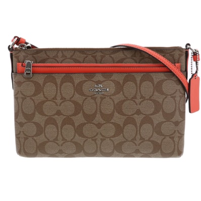 COACH コーチ シグネチャー ショルダーバッグ ショルダーバッグ F58316 PVCコーティングキャンバス レザー ブラウン オレンジ レディース【中古】