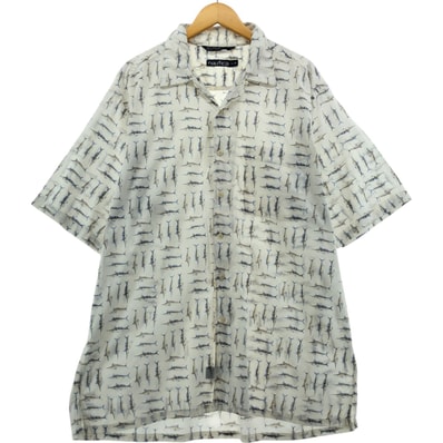 古着 90年代 ノーティカ NAUTICA 総柄 魚柄 半袖 オープンカラー コットンシャツ ボックスシャツ メンズXL相当/eaa554577