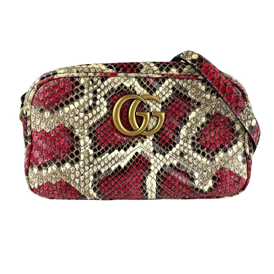 グッチ GUCCI 斜め掛けショルダーバッグ GGマーモント パイソン レッド/ブラウン/アイボリー ゴールド レディース 447632【中古】 z8028