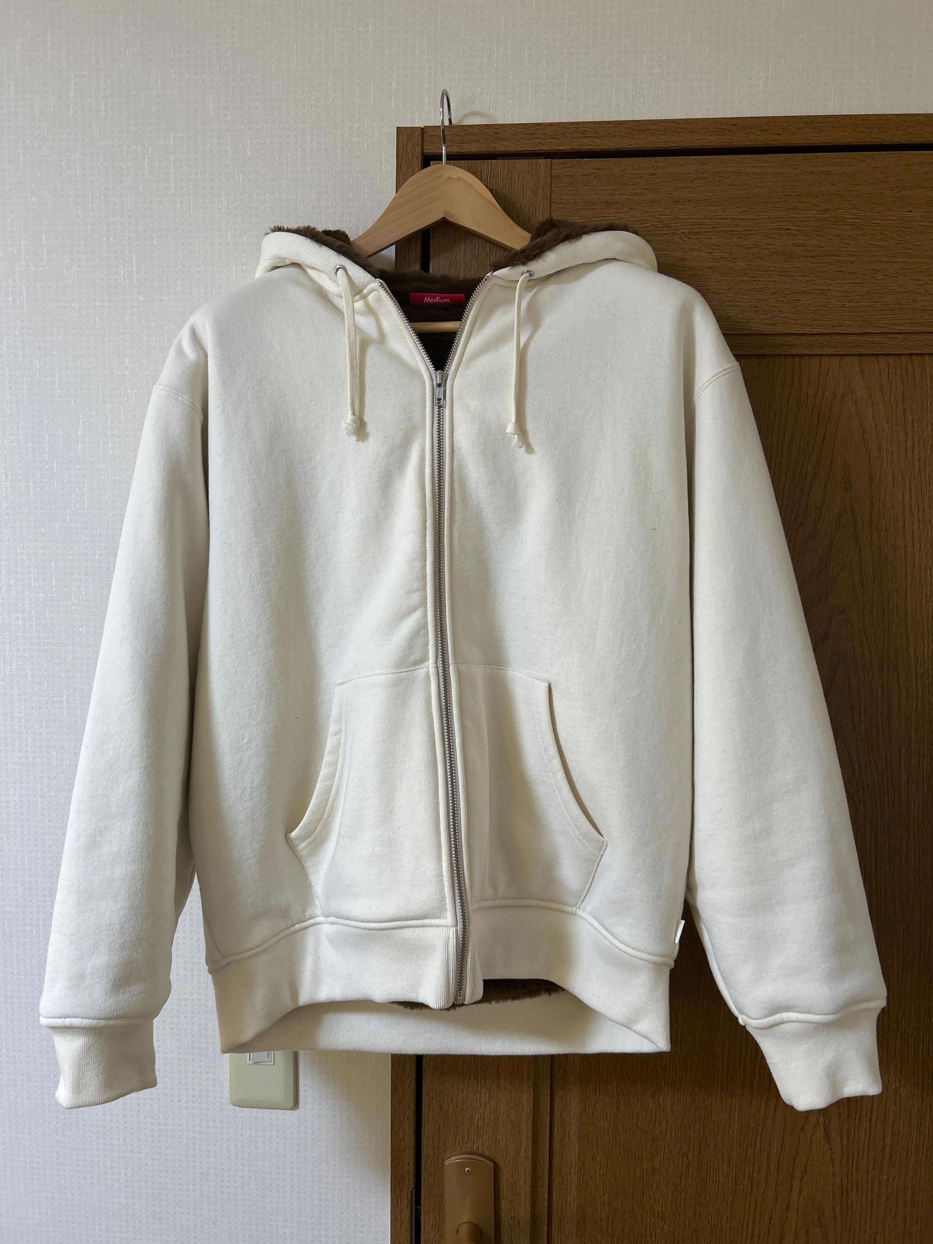 Supreme Faux Fur Lined Zip Up Hooded Sweatshirt "Natural"