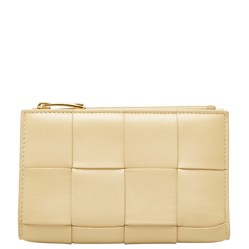 ボッテガヴェネタ マキシイントレチャート カセット 二つ折り財布 ベージュ レザー レディース BOTTEGAVENETA 【中古】