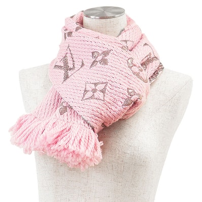 LOUIS VUITTON ルイ・ヴィトン マフラー エシャルプ・ロゴマニア LV モノグラム ウール × シルク × メタリック ストール 大判 小物 メンズ レディース ユニセックス ピンク シャンパンゴールド イタリア製 M70466