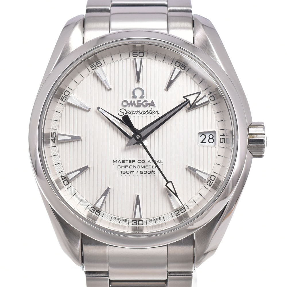 オメガ OMEGA 231.10.39.21.02.002 シーマスター アクアテラ デイト シルバー 自動巻き メンズ 美品 保証書付き 腕時計 L#151010