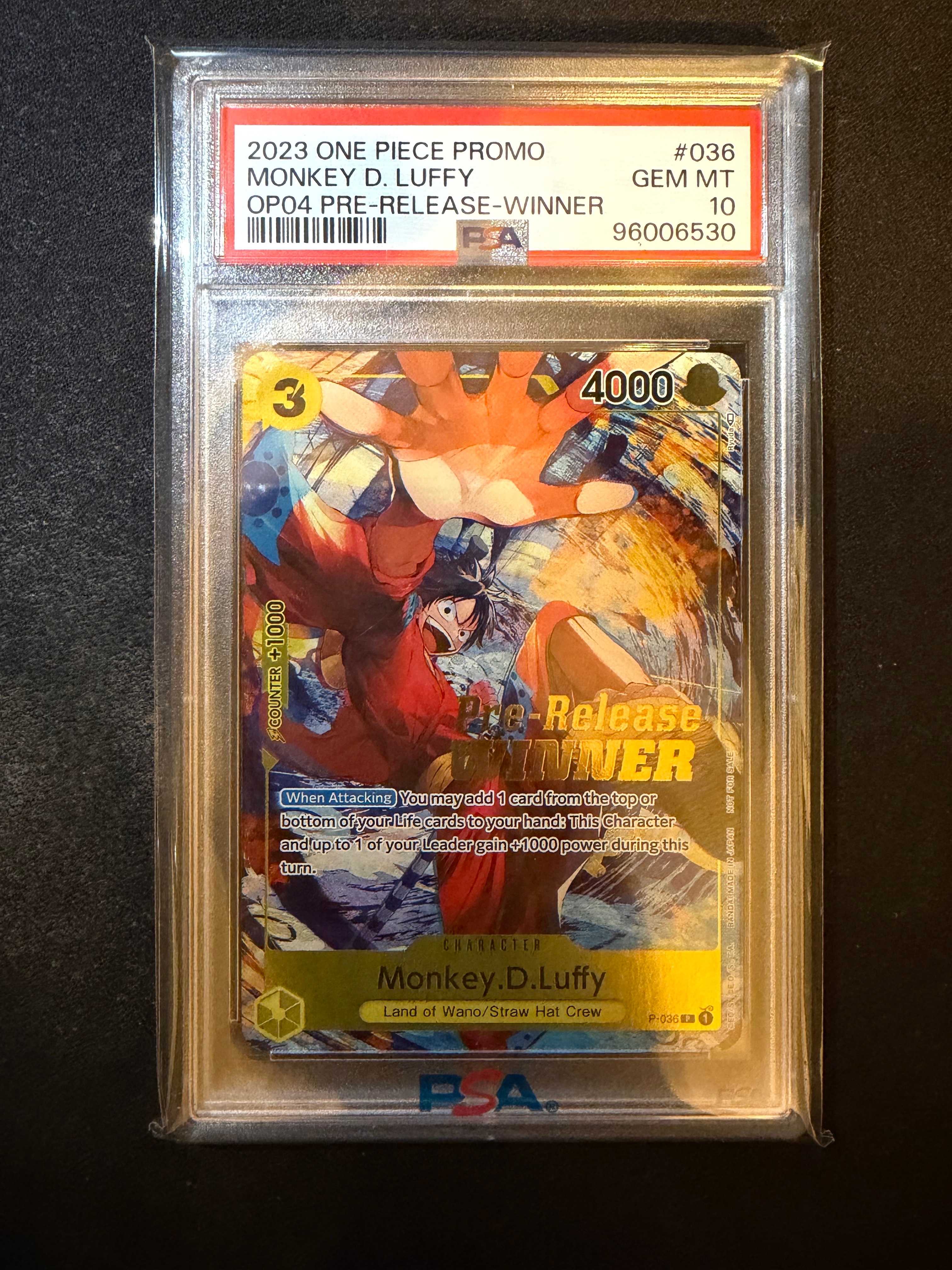 PSA10】モンキー・D・ルフィ：Silver Foil + Gold Stamp P [P-036