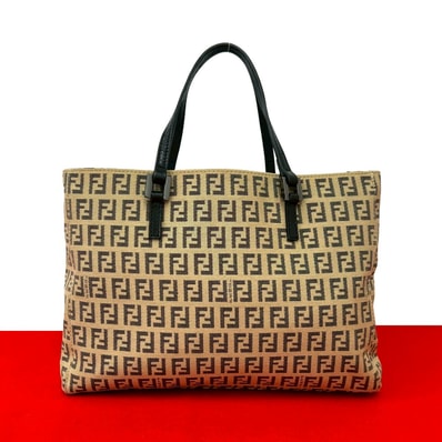 FENDI フェンディ ズッキーノ FF ロゴ 柄 ナイロン レザー トートバッグ ベージュ
23585