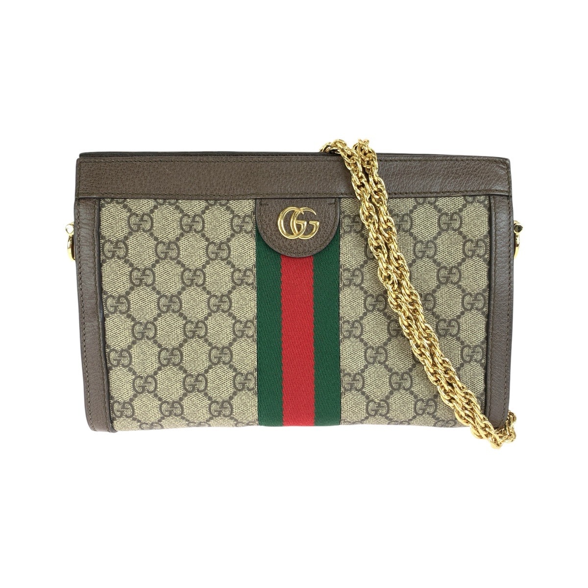美品 GUCCI グッチ シェリーライン オフィディア ブラウン ベージュ ゴールド金具 GGスプリームキャンバス レザー/ チェーンショルダーバッグ ポシェット 1-0289909 【中古】