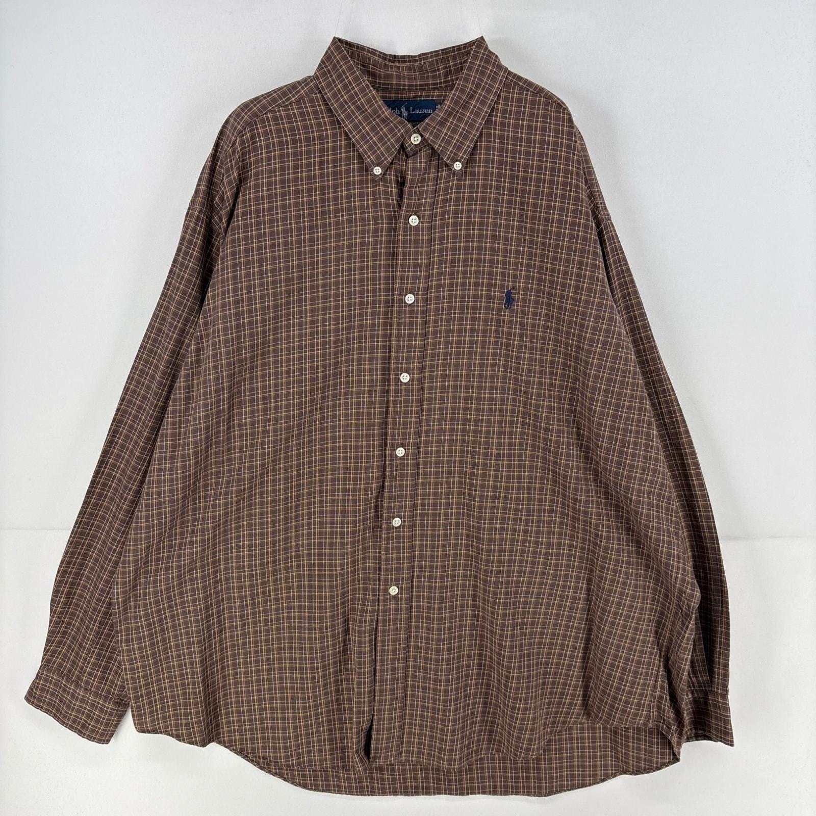 古着 ラルフローレン RALPH LAUREN 長袖シャツ ワンポイント ロゴ 大きいサイズ 2XL  ブラウン系 チェック メンズ