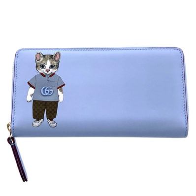 GUCCI グッチ グッチ×ヒグチユウコ ラウンドジップウォレット 財布 長財布 847918 レザー ライトブルー 水色 レディース【中古】