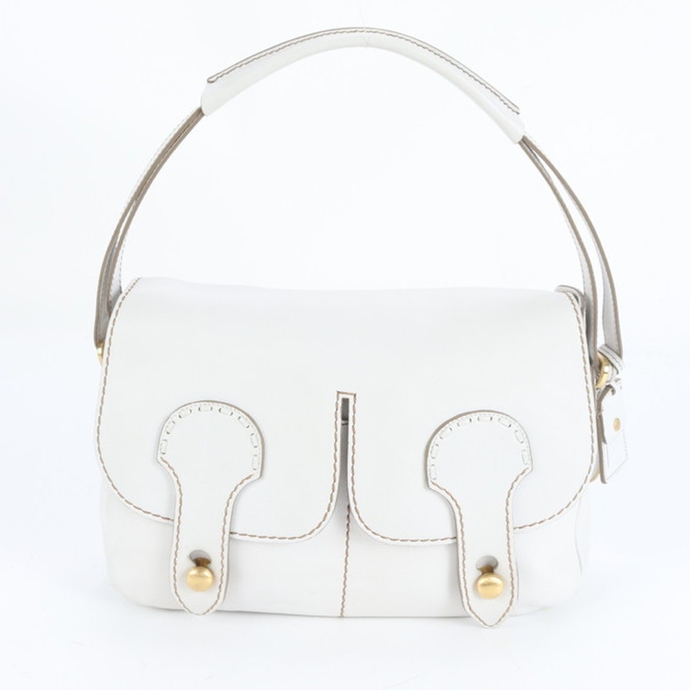 ■美品 トッズ ダブル ポケット ホワイトショルダーバッグ レザー
