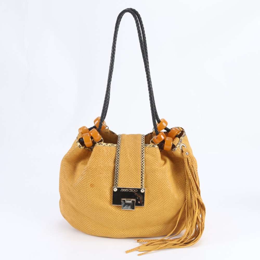 ■美品 ジミーチュウ タッセル パイソン エンボスショルダーバッグ