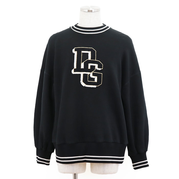 美品 ドルチェアンドガッバーナ DG サガラ ワッペン エンブロイダリー リブ スウェット メンズ ブラック 40 DOLCE&GABBANA