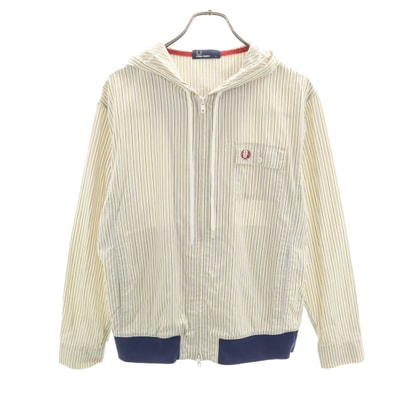 FRED PERRY フレッドペリー ストライプ柄 長袖 ジップパーカー L グリームイエロー