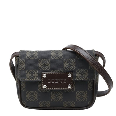 ロエベ アナグラム 斜めかけ ショルダーバック ブラック ブラウン PVC レザー レディース LOEWE 【中古】