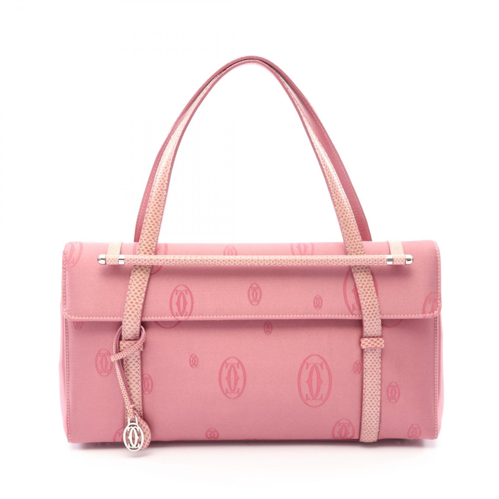 カルティエ CARTIER ハッピーバースデイ ハンドバッグ バッグ ナイロン レザー レディース ピンク系 【中古】