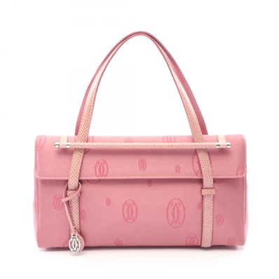 カルティエ CARTIER ハッピーバースデイ ハンドバッグ バッグ ナイロン レザー レディース ピンク系 【中古】