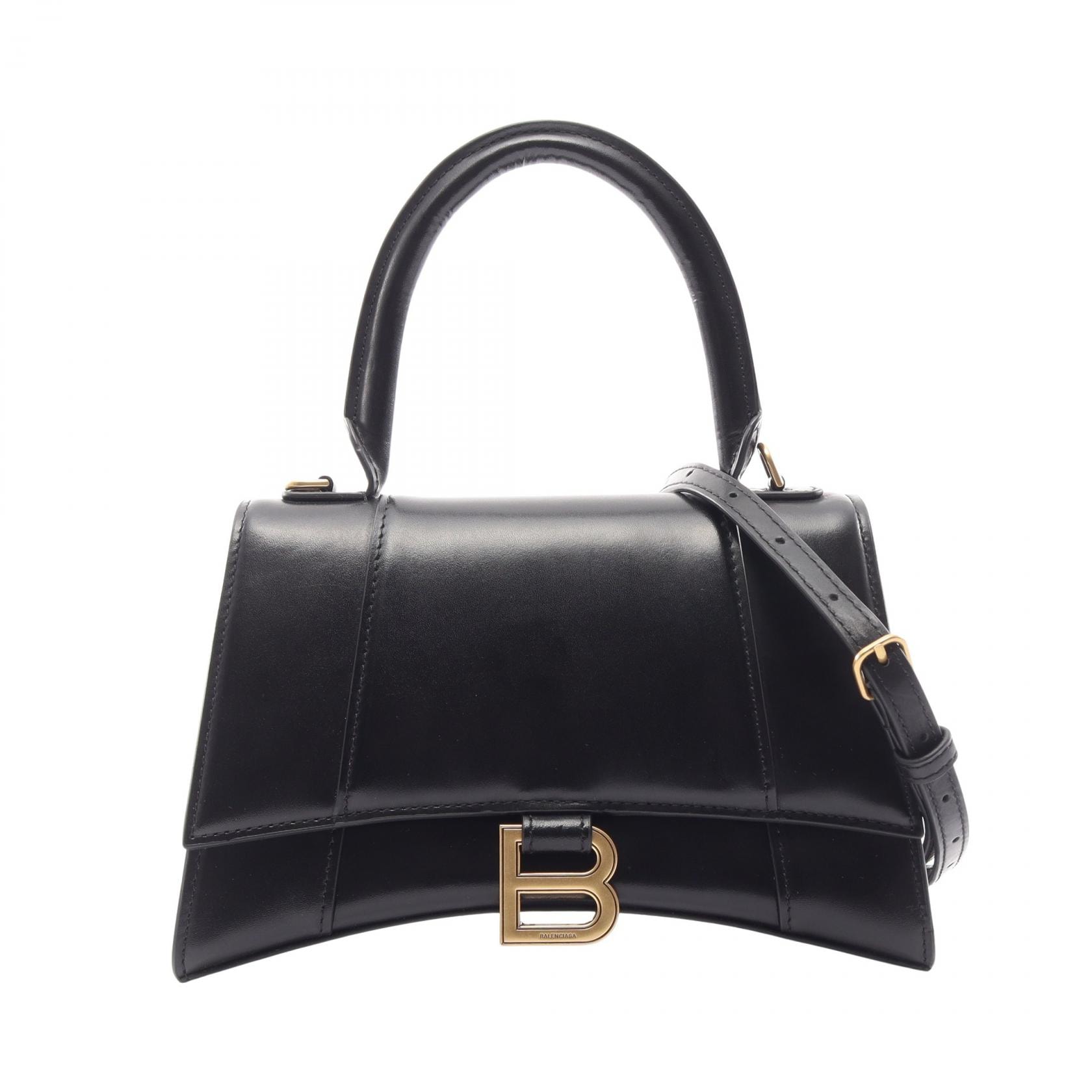 バレンシアガ BALENCIAGA アワーグラス スモール 2WAY ハンドバッグ バッグ レザー レディース ブラック系 593546 【中古】