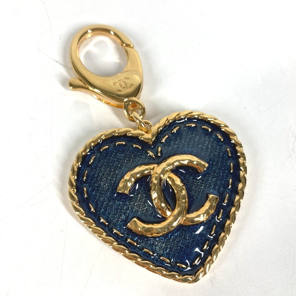 シャネル CHANEL ハート CC ココマーク ロゴ デニム ABC827 24P バッグチャーム キーホルダー メタル ブルー 新品同様