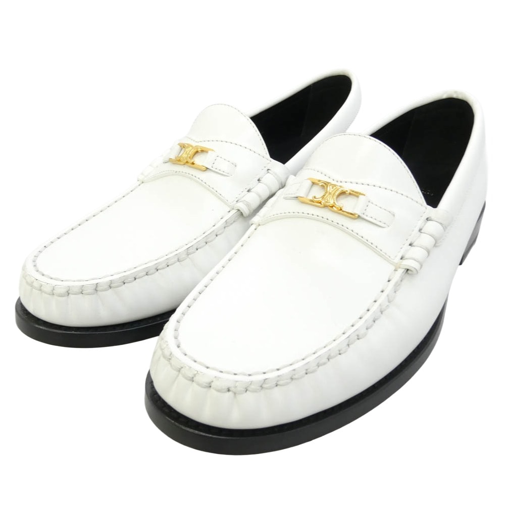 CELINE セリーヌ 334773602C Leather Slip-On Loafer レザー スリッポン トリオンフ ローファー シューズ ホワイト系 41【極上美品】【中古】