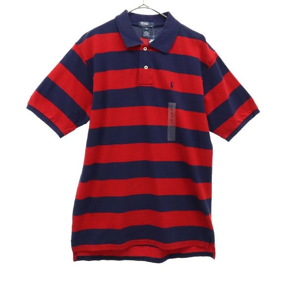 未使用 Polo by Ralph Lauren ポロバイラルフローレン ボーダー 半袖 ポロシャツ XL レッド×ネイビー 鹿の子