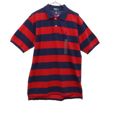 未使用 Polo by Ralph Lauren ポロバイラルフローレン ボーダー 半袖 ポロシャツ XL レッド×ネイビー 鹿の子