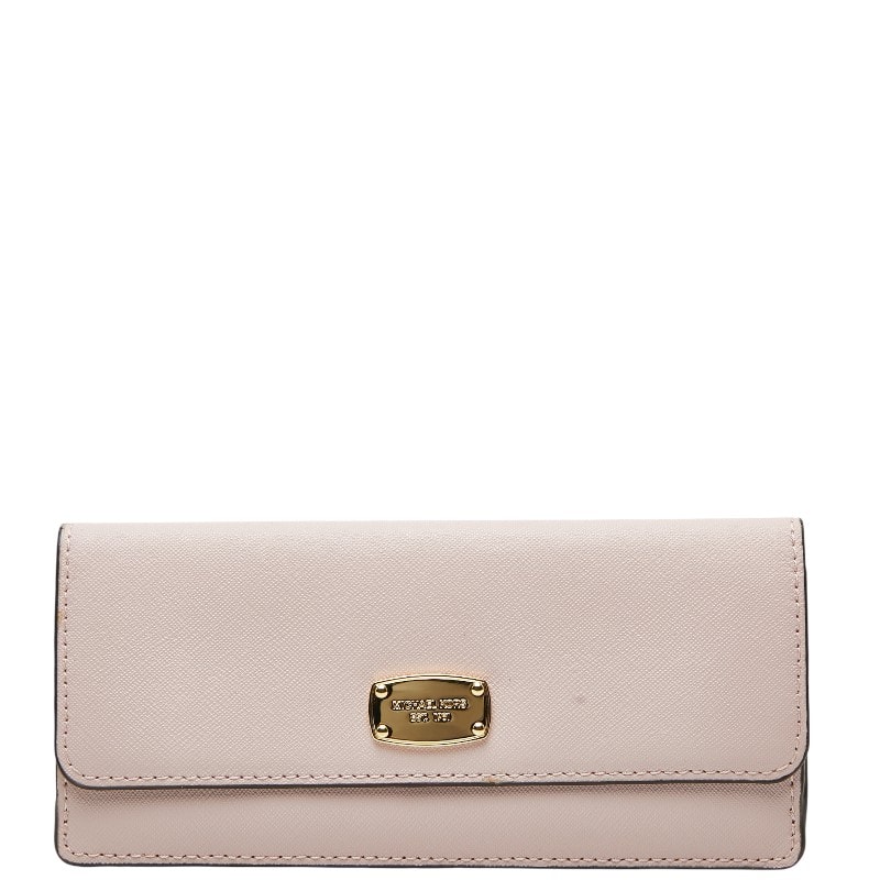 マイケルコース ロゴプレート 長財布 ピンク レザー レディース Michael Kors 【中古】