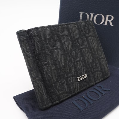 Dior ディオール オブリーク ジャガード マネークリップ付きウォレット 2ESBH069YSE 二つ折り財布 ブラック グレー キャンバス カーフレザー メンズ