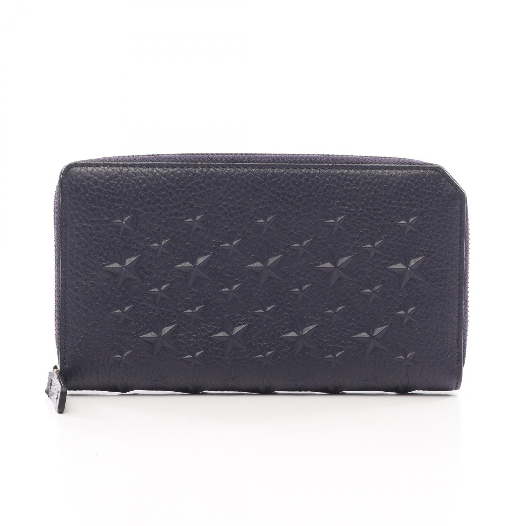 ジミーチュウ JIMMY CHOO CARNABY スターエンボス ラウンド長財布 財布 レザー レディース ネイビー系 【中古】