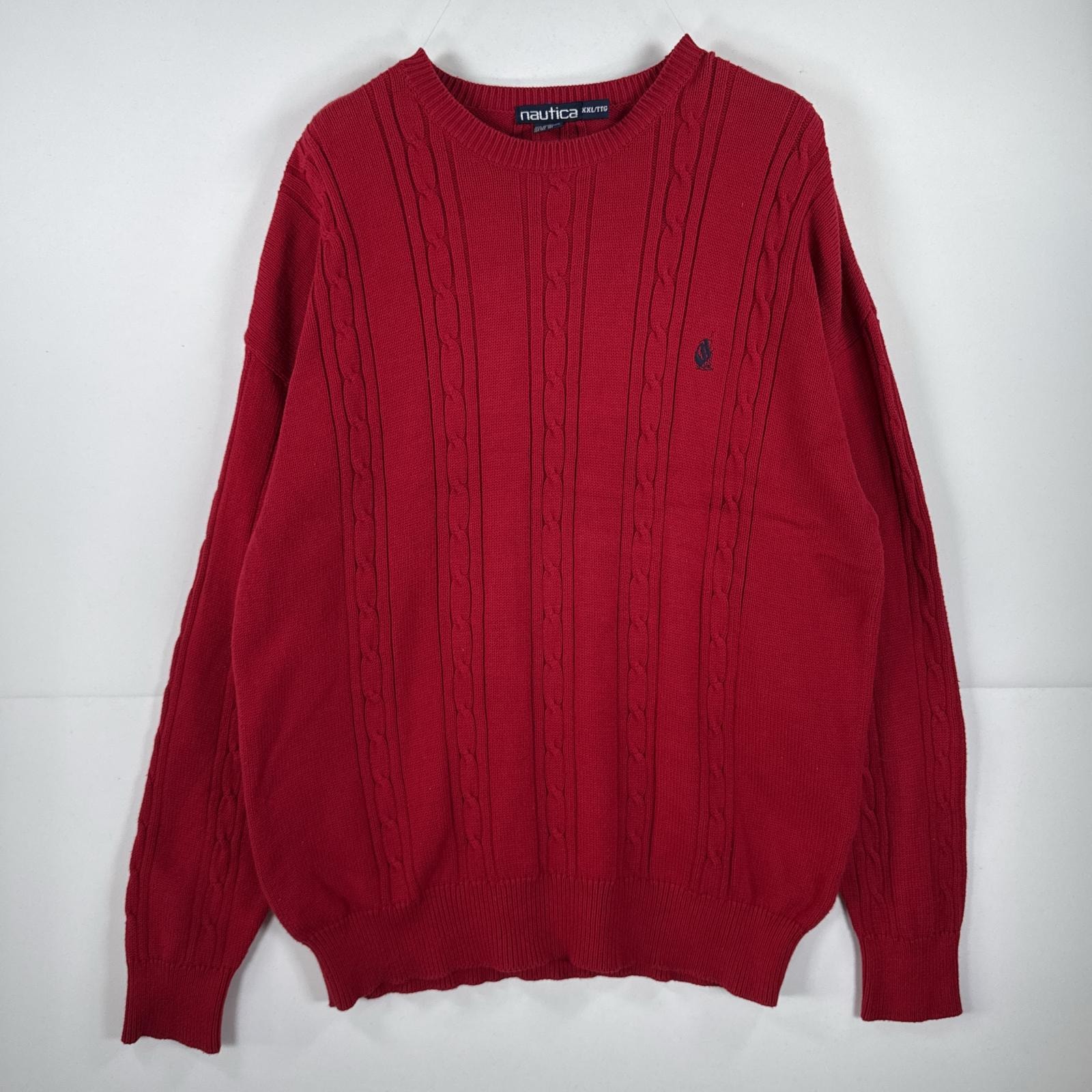 古着 90's/90年代 ノーティカ NAUTICA ニット ケーブルニット セーター ワンポイント 大きいサイズ 14041  レッド メンズ